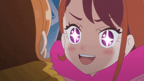 a close up of a girl 's face with purple eyes