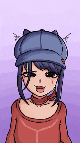 a drawing of a girl wearing a hat with cat ears on it