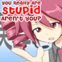 a cartoon girl with pink hair is standing next to a dog .