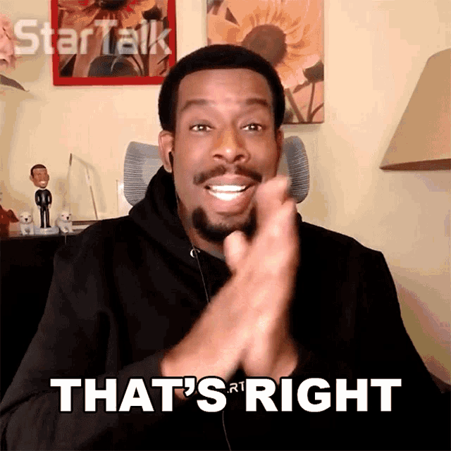 a man clapping with the words that 's right on the bottom