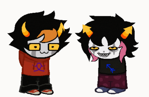 two trolls are standing next to each other with one wearing a red hoodie with the letter o on it