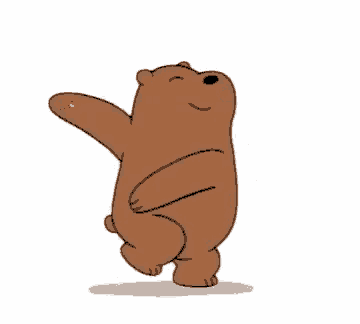 a cartoon brown bear is walking with his arm outstretched