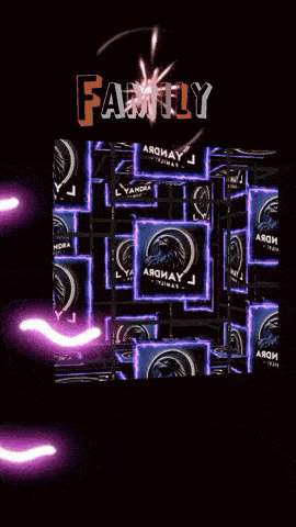 the word family is on a cube with purple lights