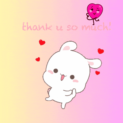 a cartoon bear holding a heart shaped balloon with the words thank u so much below it