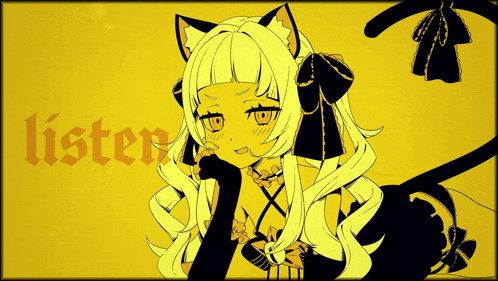 a picture of a girl with cat ears and the word listen