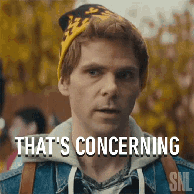 a man wearing a beanie and a denim jacket says that 's concerning ..