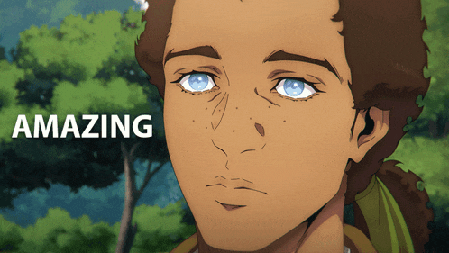 a close up of a person 's face with the words amazing behind him