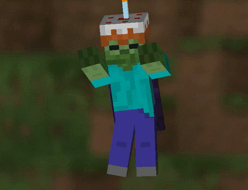 a pixel art of a zombie with a cake on his head