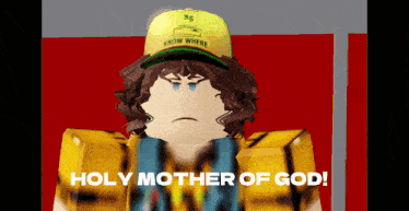a cartoon character is wearing a yellow hat that says " know where "