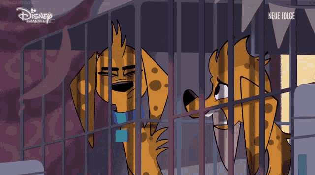 a cartoon of two dogs in a cage from disney