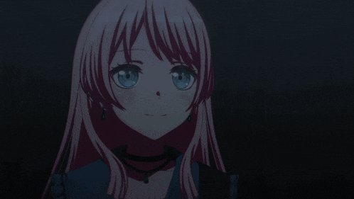 an anime girl with pink hair and blue eyes