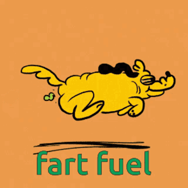 a cartoon of a dog with the words fart fuel on the bottom