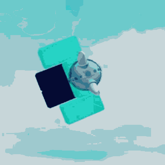 a cartoon character with horns and a helmet is flying in the sky