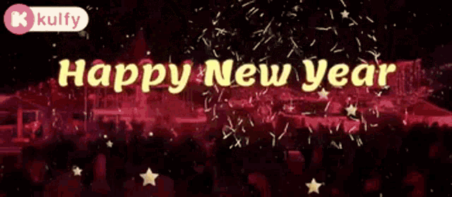 a happy new year greeting card with fireworks exploding in the background
