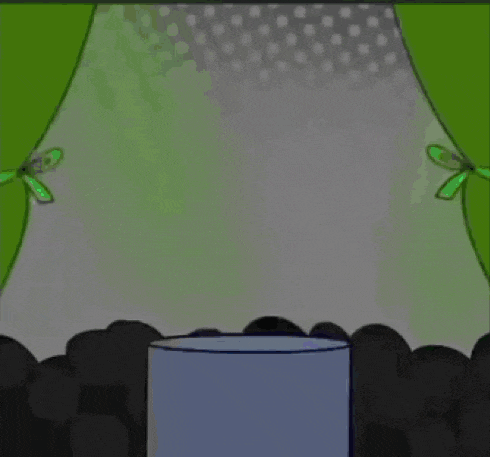 a cartoon character is standing on a podium with a green screen on his head .