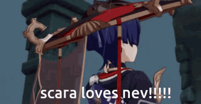 scara loves nev !!! is written on a picture