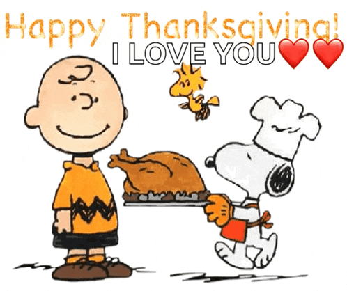 a cartoon of charlie brown and snoopy wishing a happy thanksgiving