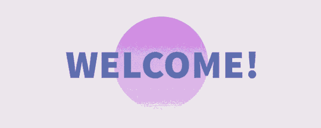 a purple circle with the words welcome in blue letters