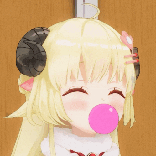 a girl with horns on her head is smiling and looking at something