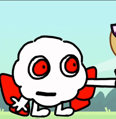 a cartoon character with red eyes is holding a cigarette