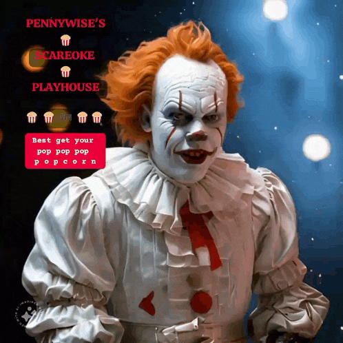 pennywise 's scareoke playhouse is advertised on a poster with a clown