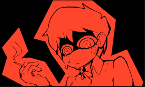 a black and orange drawing of a person smoking