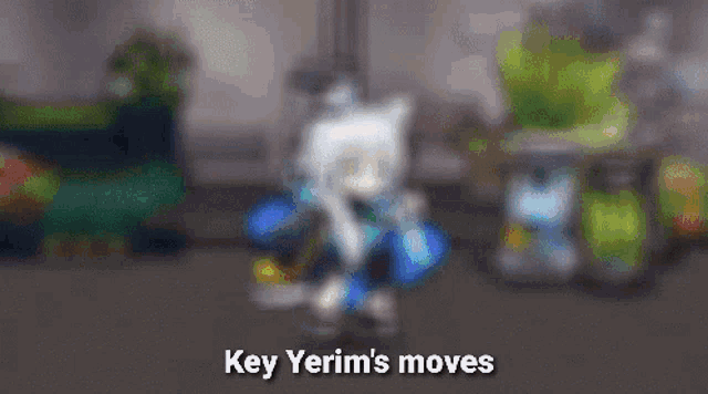 a blurred image of a cat with the words key yerim 's moves written on the bottom