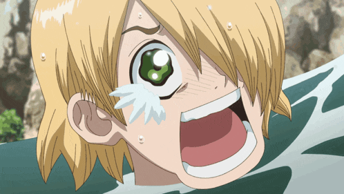 a close up of a person 's face with tears coming out of it