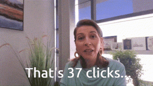 a woman is sitting in front of a window and says that 's 37 clicks ..