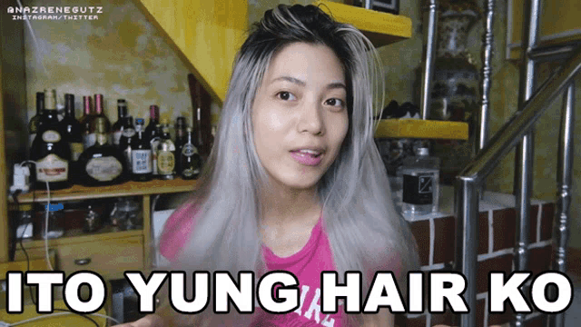 a woman says ito yung hair ko in front of a staircase