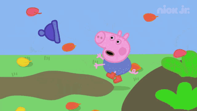 a nick jr. cartoon shows a pig in a mud puddle
