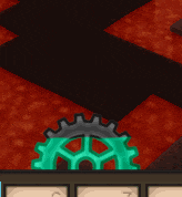 a green gear is sitting on top of a red carpet
