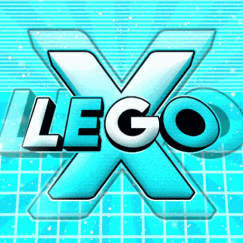 a logo for lego x is displayed on a blue background