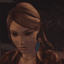 a close up of a woman 's face with a glowing light in the background