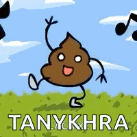 a cartoon of a poop with arms and legs is dancing in a field with music notes in the background .