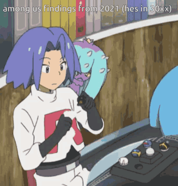 among us findings from 2021 ( he 's in 30xx ) is written on a cartoon