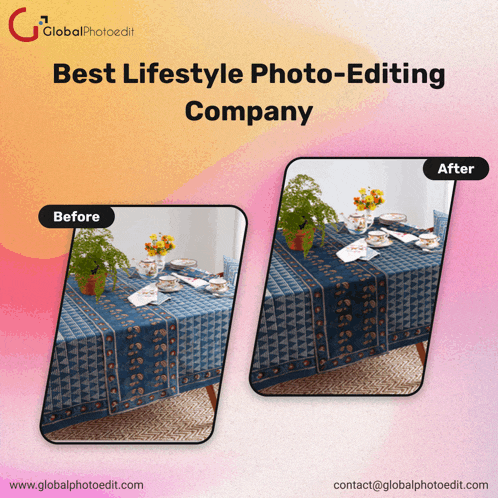 a before and after photo of a table with the words best lifestyle photo-editing company