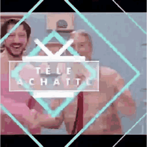 two men are shaking hands in front of a tv screen that says tele achattl .