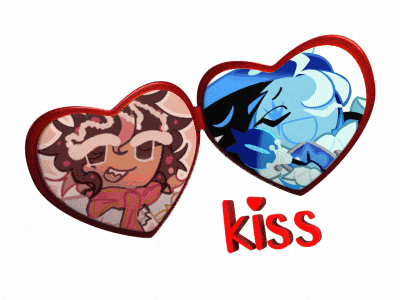 a couple of hearts with the word kiss in red