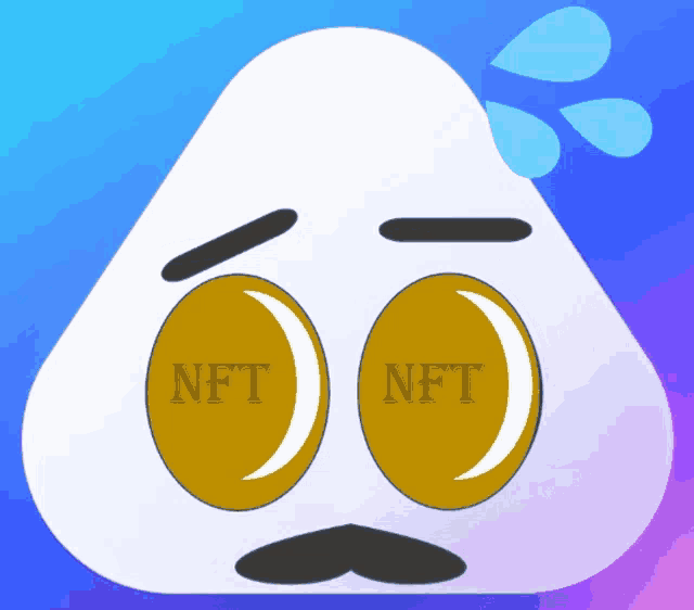 an illustration of a sad face with nft written on its eyes