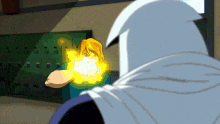 a cartoon character is fighting another character with a yellow light coming out of their hand