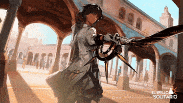 a painting of a man holding a sword with the words el brillo solitario on the bottom