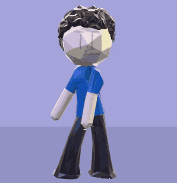 a low poly drawing of a man in a blue shirt