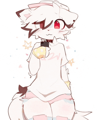 a drawing of a furry character holding a phone