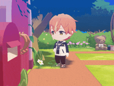 a cartoon character is standing in front of a mailbox