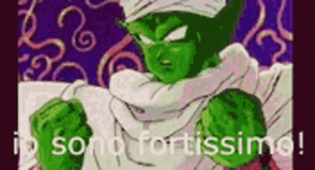 a cartoon of a green monster with the words `` i 'm sono fortissimo '' written on the bottom .