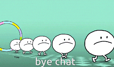 a bunch of cartoon characters are walking in a line with the words bye chat written on the bottom