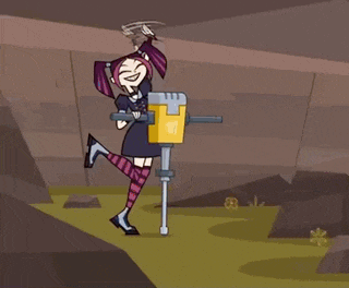 a cartoon girl is pointing at something and smiling .