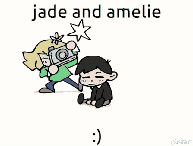 a cartoon of jade and amelie sitting next to each other on the ground