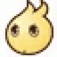 a cartoon drawing of a yellow object with two eyes .
